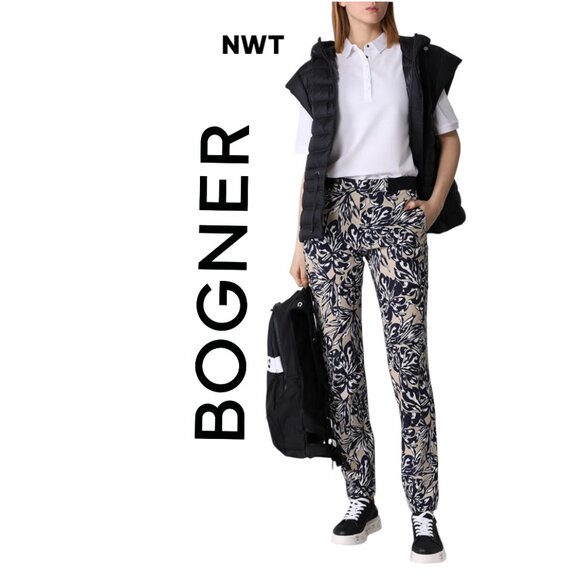 NWT Bogner Tessi Water Repellent Khaki & Navy Floral Pants US 12 EU 42 - Picture 1 of 6